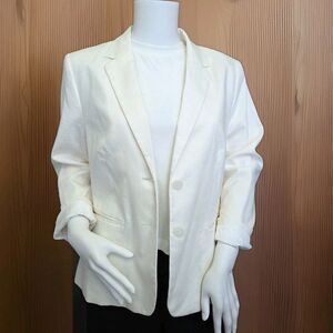 Banana Republic Linen Blend Blazer Shrunken Style 3/4 Sleeve OffWhite Women's 10